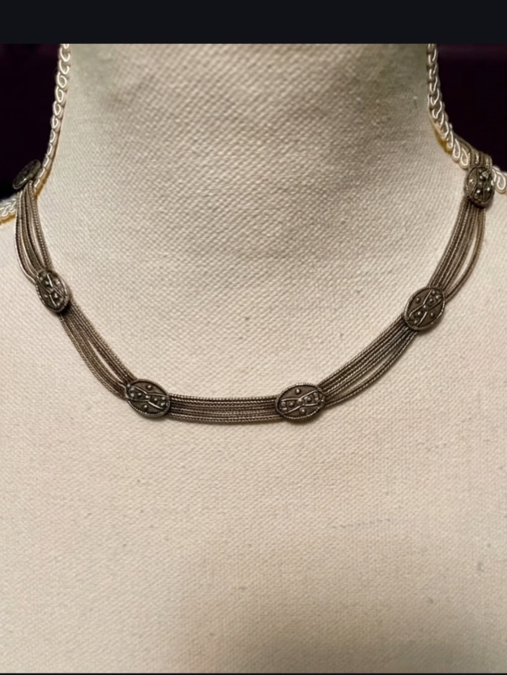 Vintage Sterling Silver Multi-Strand 925 Choker Necklace Turkish Ottoman Style